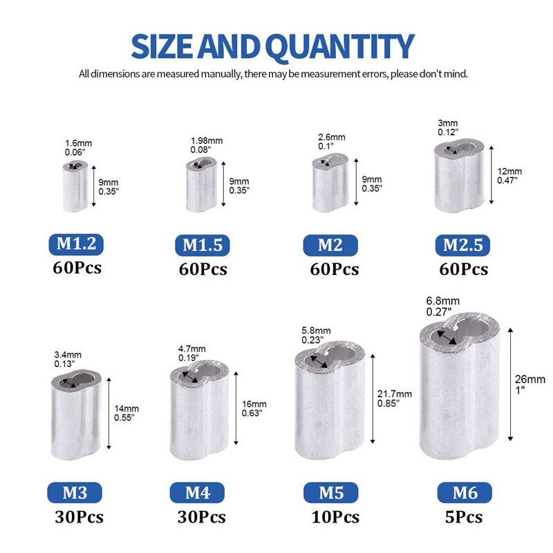 Best 315Pcs 8 Sizes Aluminum Crimping Loop Sleeve Double Barrel Ferrule for Wire Rope and Cable Line End Assortment Kit