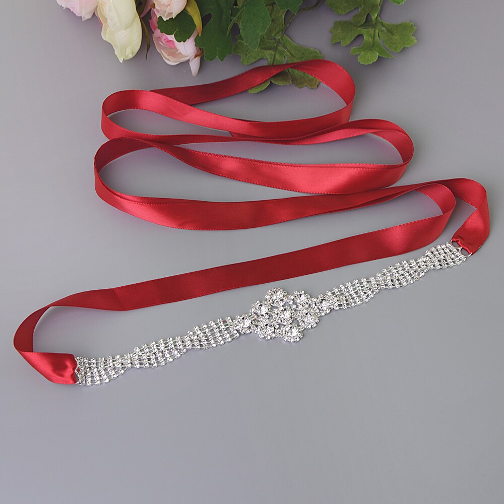 Zms 98 strass bruiloft accessoires trouwjurk riem bruidsriem bruidsmeisjes accessoires riem voor vrouwen huwelijkssjerpen riemen: Wijnrood