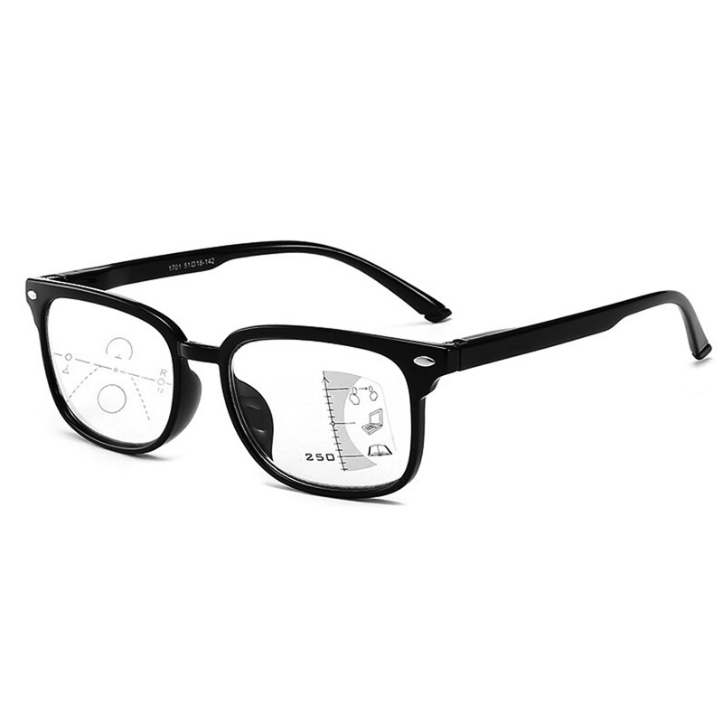 Lunettes de lecture multifocales progressives pour hommes et femmes, Anti-lumière bleue, Vintage, pour ordinateur, carrées presbytes, 2025: Black / +300