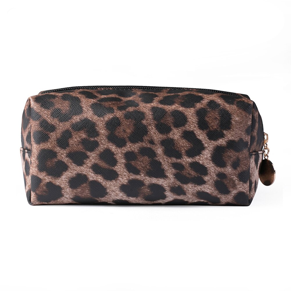 Frauen machen-hoch PU Leder Praktische Große Kapazität Organizer Multifunktionale Kosmetik Tasche Leopard drucken Lagerung Beutel: dunkel Farbe