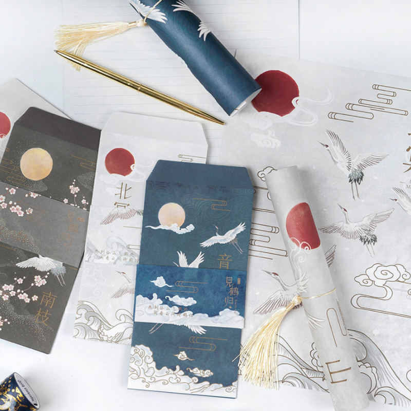 Letter Envelope Set Ancient Style 3 Envelope 6 Sheets Letter Wedding Invitation School Office Writing Paper Envelopes Stationery