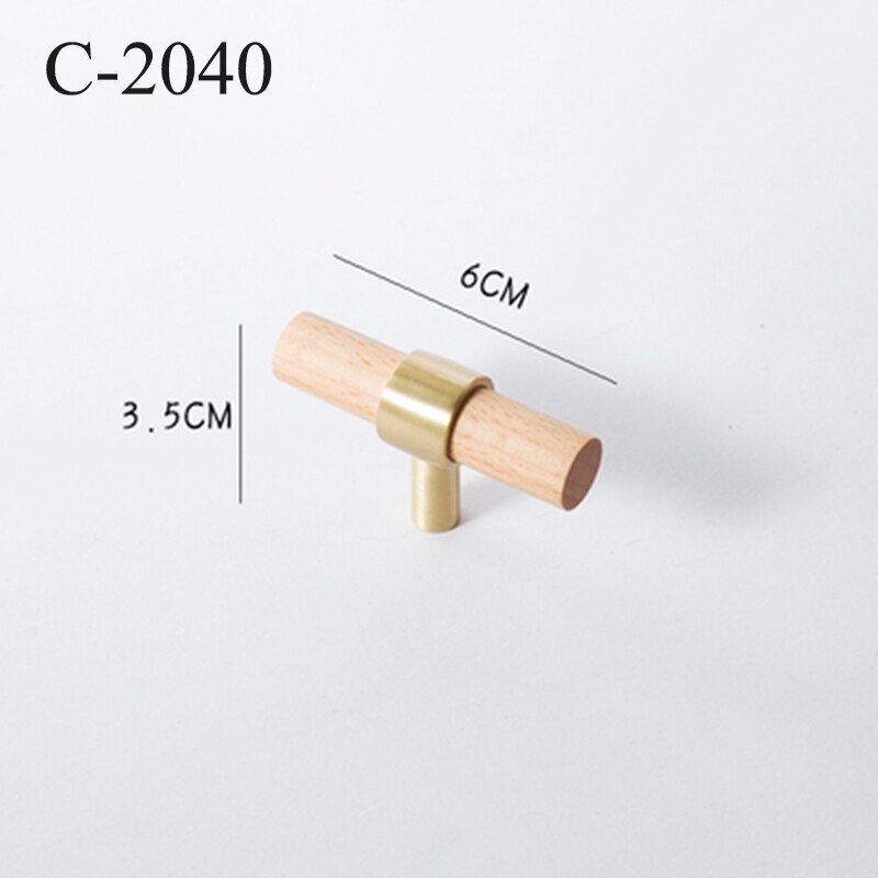 Naturalne drewno + mosiądz T bar klamki robić drzwi amerykańskie stylowe meble drewniany uchwyt szuflady ciągnie gałki i uchwyty szafek kuchennych: C-2040