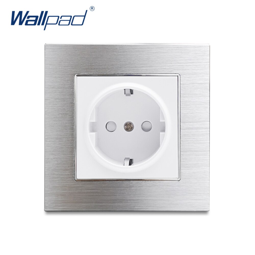 EU German Socket Wallpad Silver Satin Metal Panel EU 16A Electric Wall Power Sockets Electrical Outlets Schuko: White
