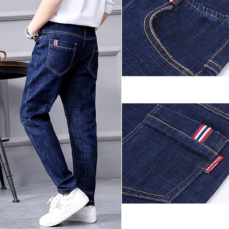 Baby Jeans Solid Blue Denim Trousers for Big Boys Casual Washing Blue Jeans Loose Children Long Pant Fat Boy Clothes