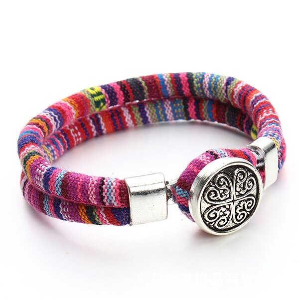Bohemian Boho Druckknopf Armband für Frauen Multicolor Baumwolle Schnüre Tibetischen Silber Ethnische Charme Blume Armband Pulseras Mujer: B053S109