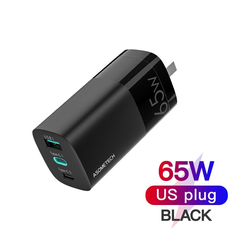 65W Quick Charger USB Charger QC3.0 Type C PD Wall Charging Fast Charge EU UK Plug Adapter For iPhone 12 11 Xiaomi Macbook Pro: US Black