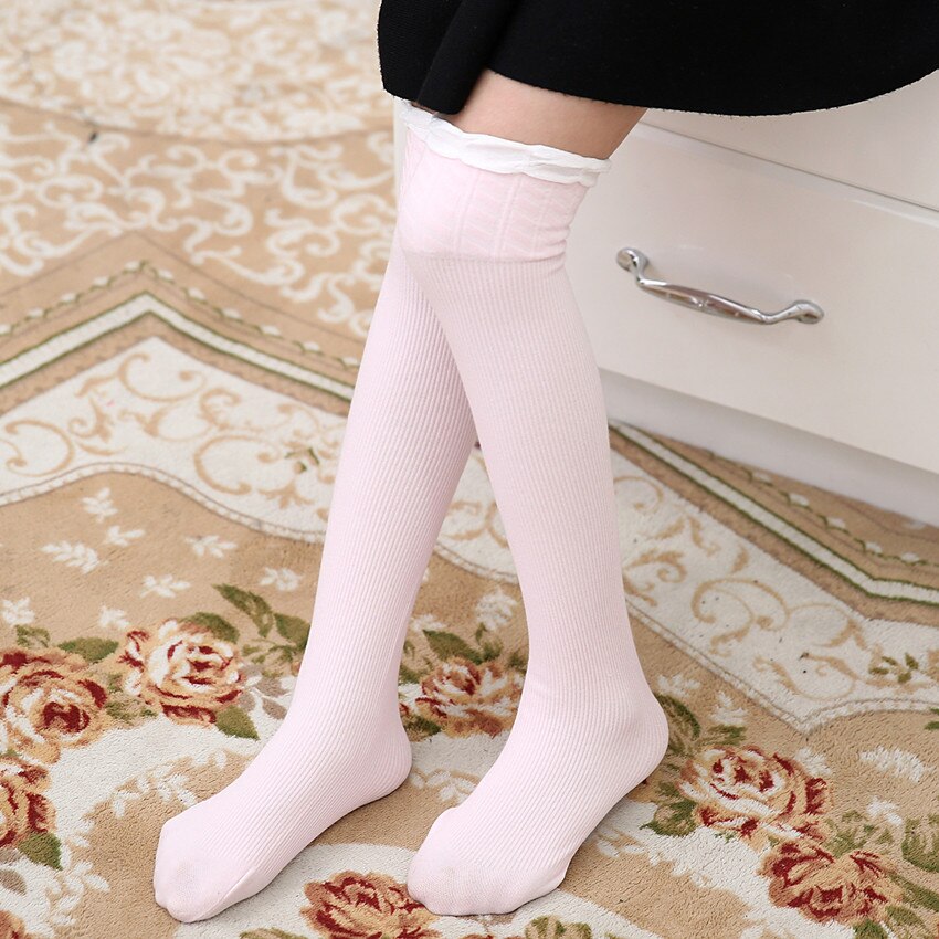 LINLING Summer Infant Over Knee High Socks Girls Mesh Breathable Stockings Autumn Toddler Girls Cotton Socks Solid Color P125: Pink / S 28cm(1-5Y)