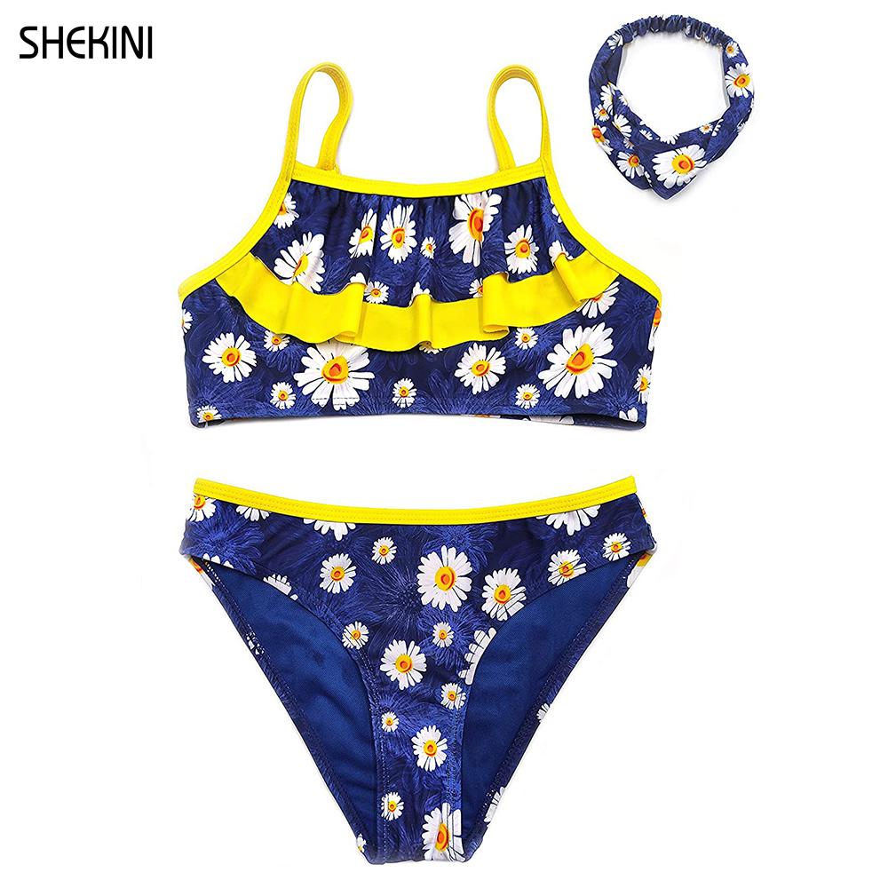 SHEKINI-bañadores de dos piezas para niñas, traje de baño con volantes para adolescentes, conjunto de Bikini con estampado de leopardo para playa