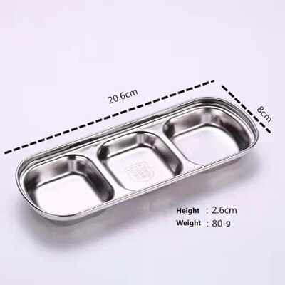Plates Stainless Steel Assorted Salad Sauce Dipping Dish Tray Bowl Kitchen Tableware Specialty Plate 1/2/3 /4 Grids: Three Grid