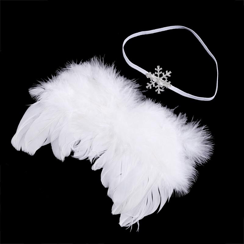 Accessoires de photographie pour -né, ailes de plumes d'ange, ensemble d'accessoires Photo, ailes + bandeau pour -né, fournitures pour bébé à la: White Snowflake