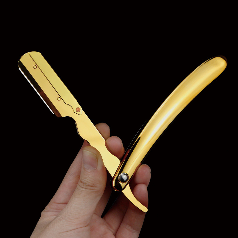 Men&#39;s Shaver Straight Beard Shaving And Care Razor Knife Gold Plating Barber Hairdressing Razor Tool Holder