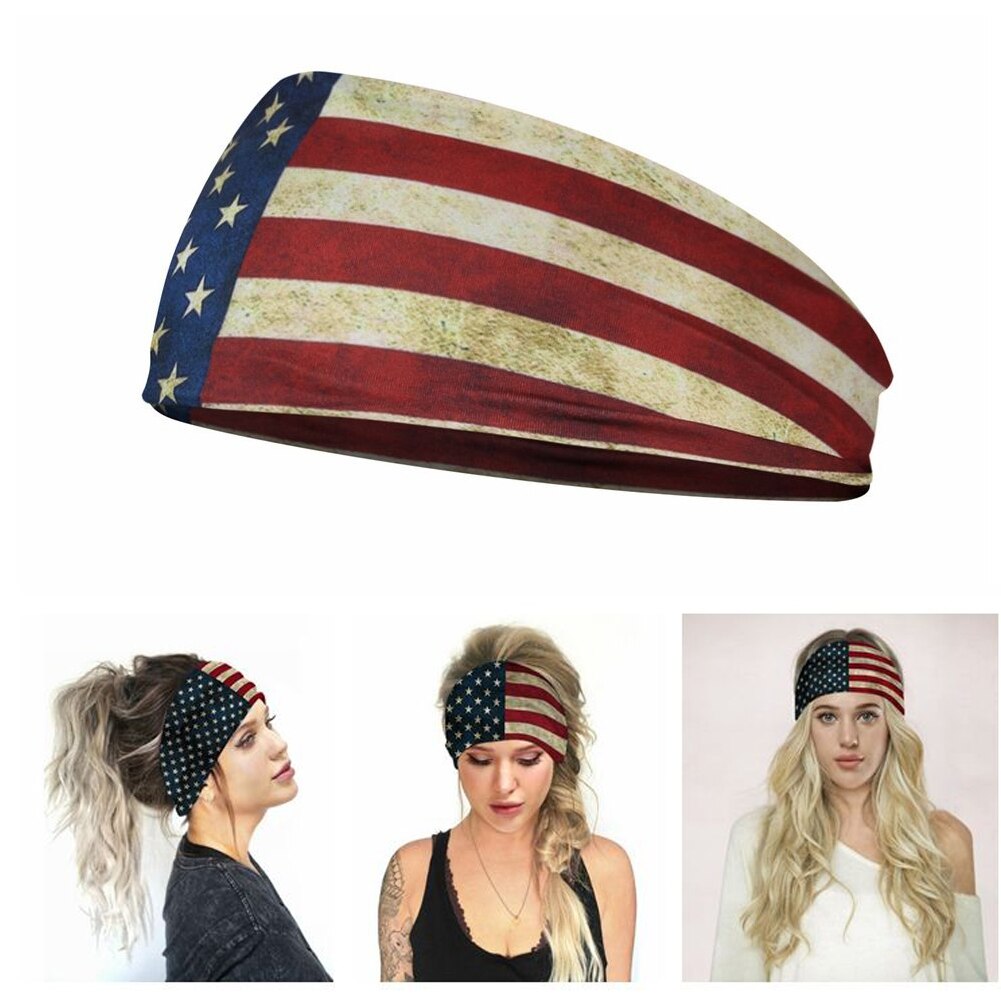 1pc flag pattern stretchable sports headband men women fitness sweat bands anti-slip yoga hair bands outdoor headband scarf