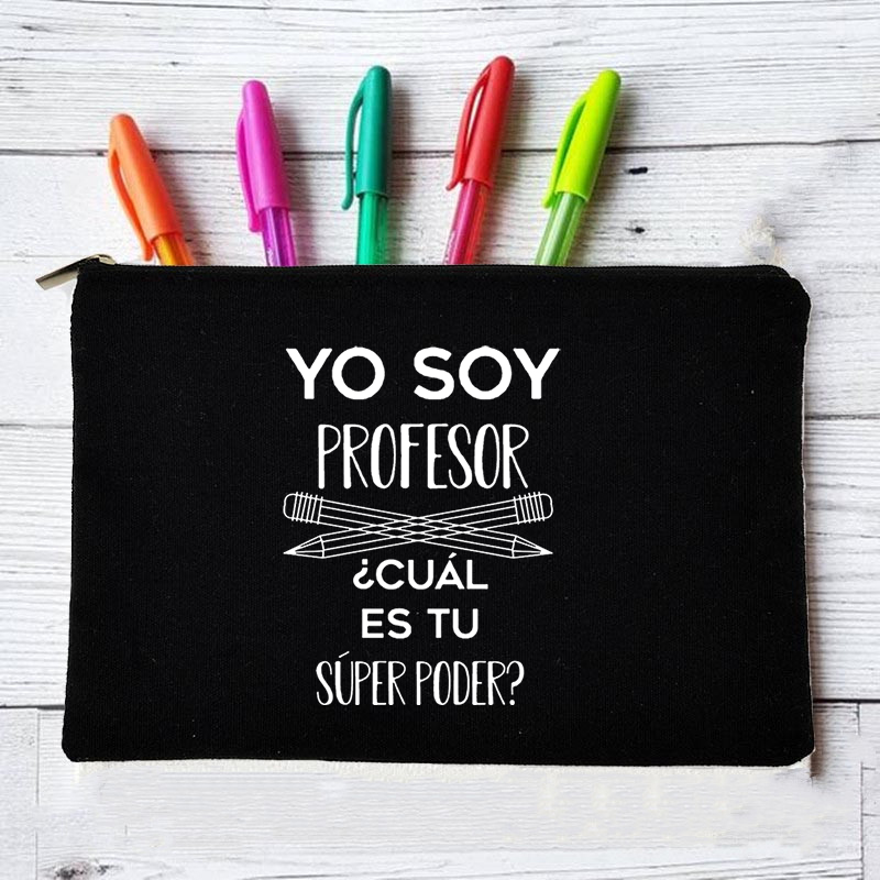 Yo Soy Profesor Cual Es Tu Superpoder Spaans Make Tassen Leraar Canvas Potlood Opslag Pouch Reizen Toiletartikelen Organizer