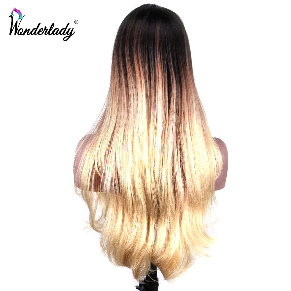 Wonderlady Lange Golvende Kant Pruiken Voor Vrouwen 28 Inch Natuurlijke Golf Synthetische Lace Front Pruiken Ombre Kanekalon Hittebestendige Vezel