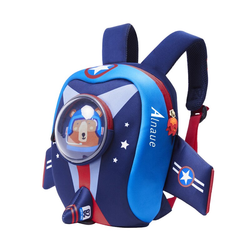 Mochila para niños Anti-Pérdida 3D Cohete De Dibujos Animados, bolsas escolares para niños y niñas, bolsa de neopreno para niños pequeños, bolsa de guardería, cápsula espacial: Blue-M4