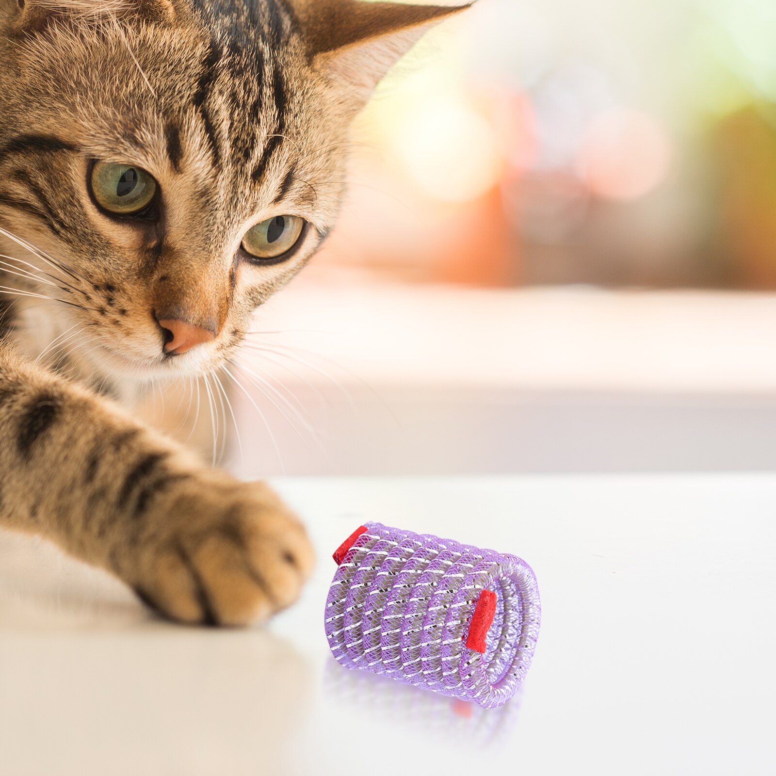 Muelles anchos de colores para mascotas, juguete elástico de plástico para gatito, muelles en espiral, juguetes interactivos para morder, 5 uds.