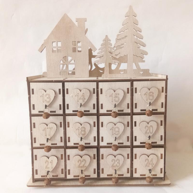 Wooden Christmas Advent Calendar House Decor DIY Wedding Ornaments Jewelry Box Christmas Advent Calendar Agenda