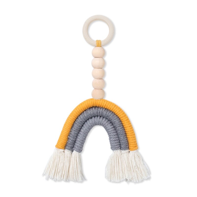 Anillo de dentición de madera para bebé, flecos multicolores, macramé, juguete de lactancia, de Ducha