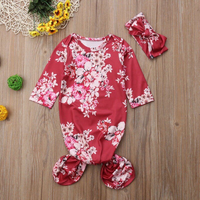 STOCK de EE. UU. Conjunto de bebé niña conjunto Floral envoltura manta saco de dormir + diadema