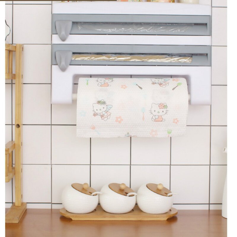 Kitchen tissue rack roll holder free punching refrigerator side hanging rack cling film storage shelf LB61809