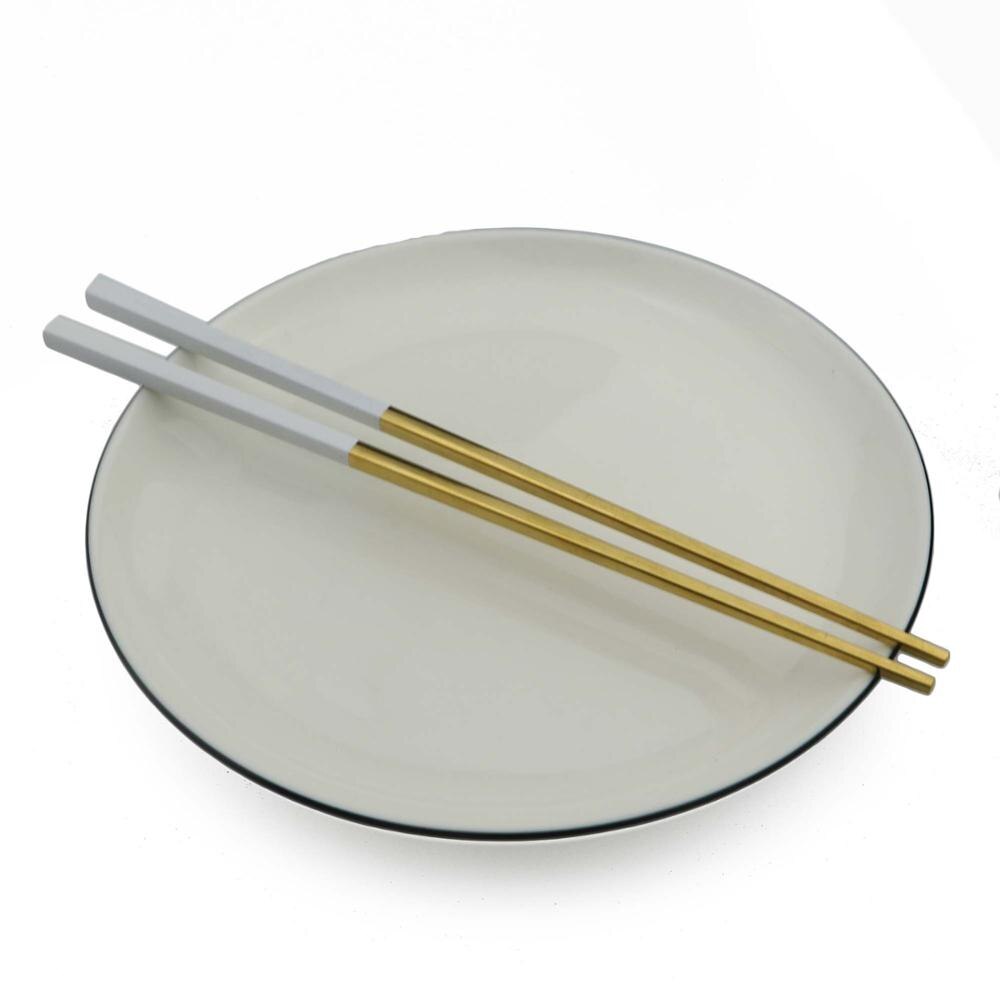 JANKNG 6 Pair 23.5cm Square Chopsticks 304 Stainless Steel Japanese Gold Rose Gold Sushi Hashi Reusable Colorful Chopstick: 6 Pair White Gold