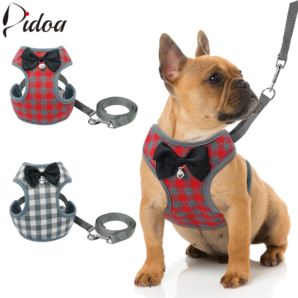 Perro pequeño conjunto de arnés y correa chaleco para gatos mascota Arnés con Bowknot de malla acolchada para pequeño cachorro Chihuahua perros cachorros de Pug