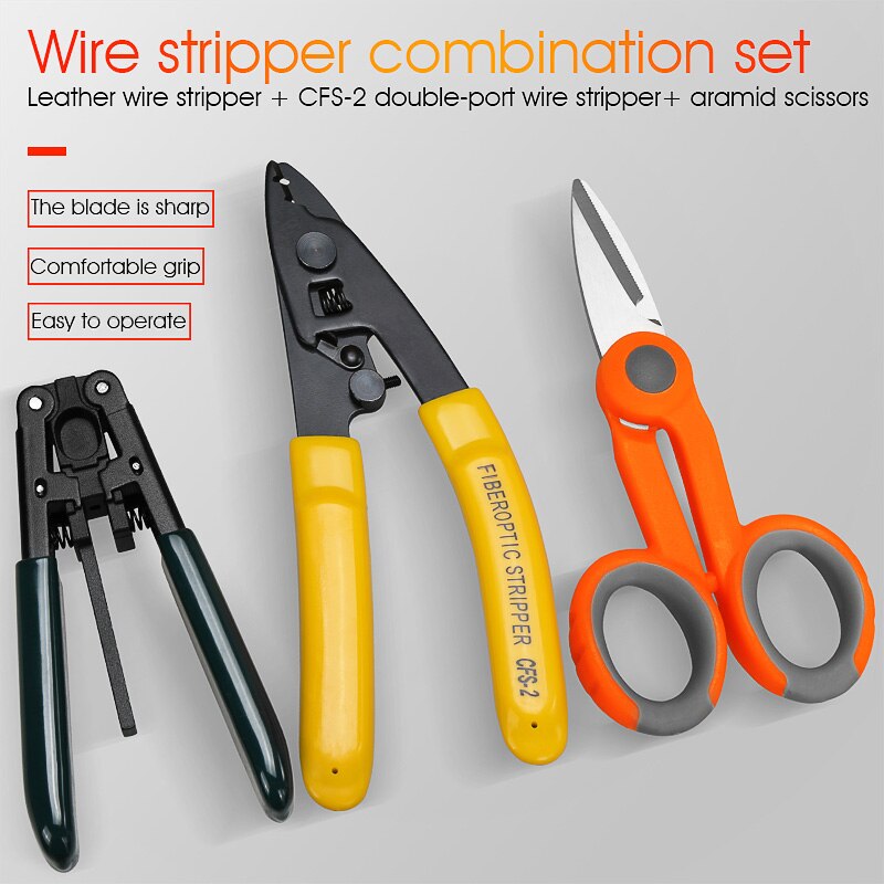 3 Packs Glasvezel Tool Kit Kevlar Schaar Dubbele Gat Tang Stripper En Glasvezel Stripper CFS-2 3 Packs Fiber