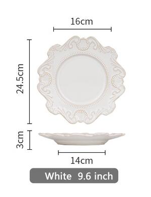 plates tableware dinner plates ceramic embossed pattern porcelain dessert plate cake plate: White 9.6 inch