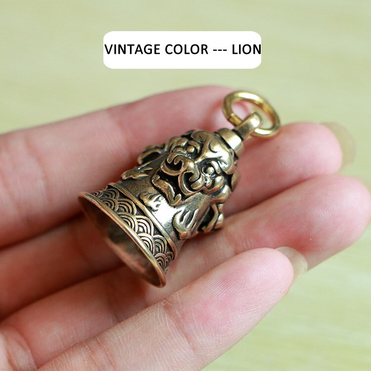 Mini Portable Vintage Brass Bell KeyChain Ornament Desk Fengshui Figure Sculpture Home Office Decorative Ornament Toy: Vintage-Lion-Bell