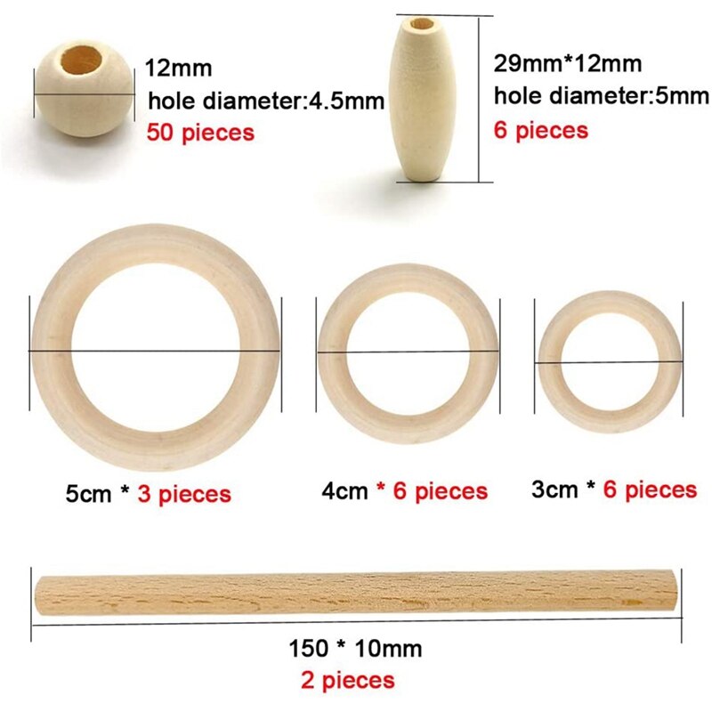 ! Macrame Cord Natural Cotton Rope 3mm with Wood Ring Wood Stick for DIY Teether Macrame Kit Wall Hanging Plant Hanger