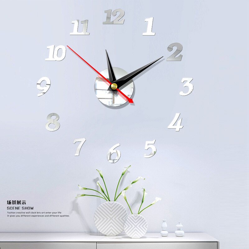 Modern big wall clock 3D mirror sticker unique big digital watch DIY decorative diorama clock: 005 / 47inch
