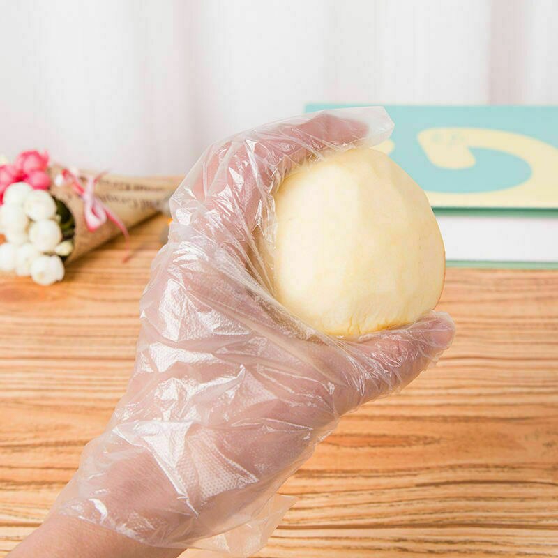 100Pcs Disposable Clear Polythene PE Gloves Plastic Food Safe Cleaning Glove