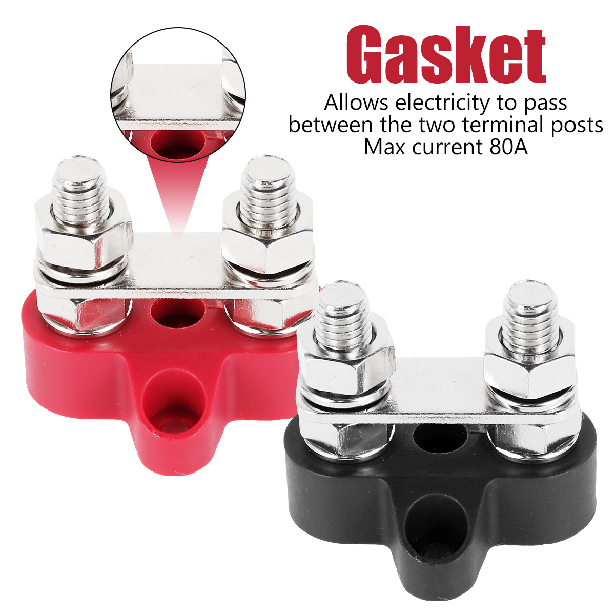 2Pcs Bus Bar Terminal Block 5/16Inch M8 DC 48V Power Junction Block Power Distribution Block Dual Power Stud for Truck RV Boat
