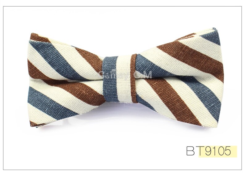 Men Striped Bowtie Casual Neckwear Adjustable Mens Bow Tie for wedding England Style Adult Linen Ties: BT9105