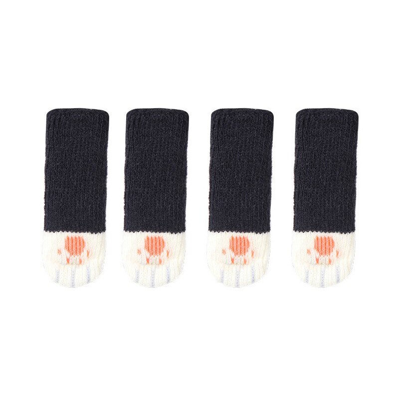 Calcetines antideslizantes para patas de gato, protectores para patas de Silla, para muebles, decoración del hogar de dibujos animados, 4 Uds.: Black