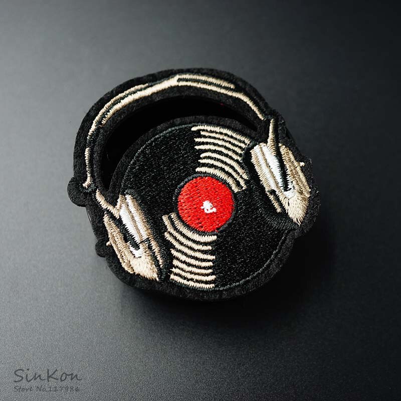 Muziek Opnemen Size:5.2X5.8 Cm Iron On Patch Sew Geborduurde Applique Stof Voor Jas Badge Kleding Stickers