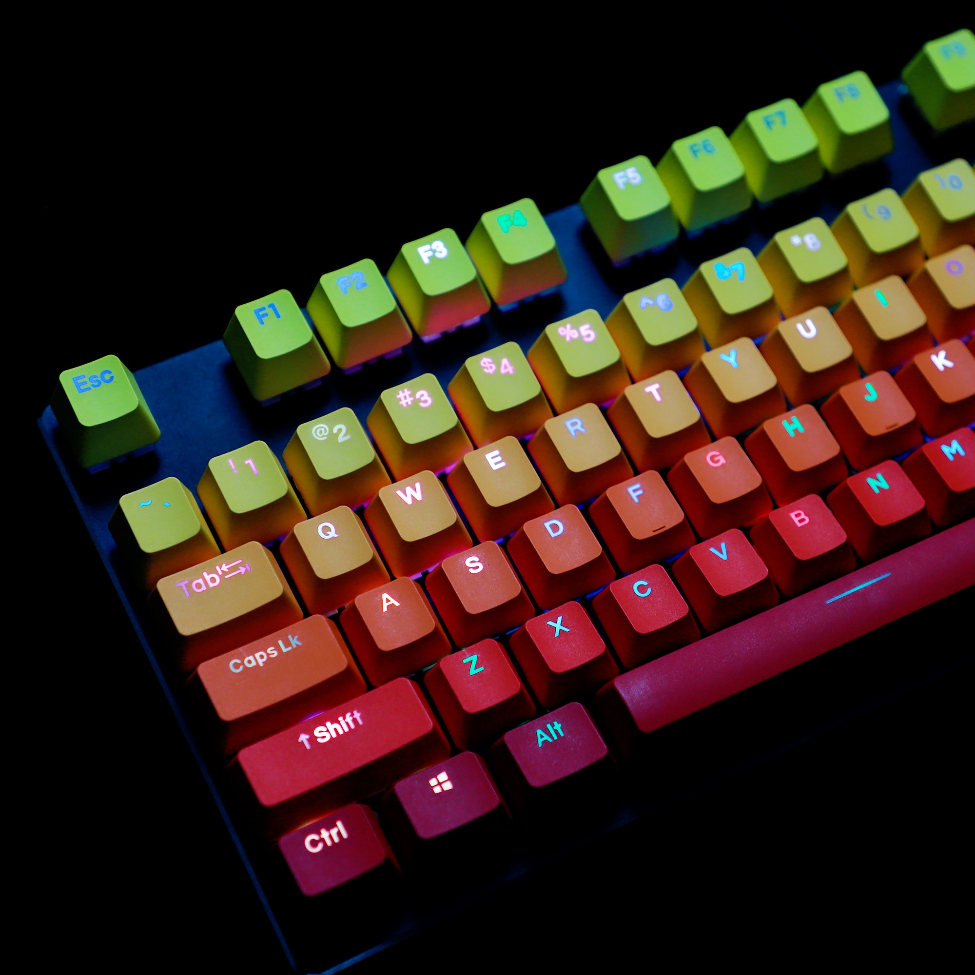 YMDK Double Shot 108 Dyed PBT Shine Through OEM Profile Rainbow Carbon Sunset Hana Keycap For MX Switches Mechanical Keyboard: Yellow Red Gradient