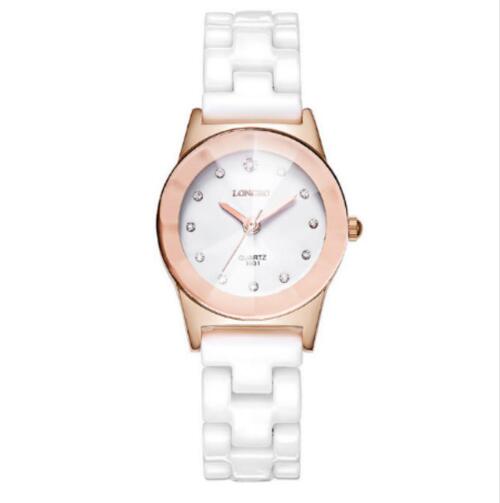 TIke Toker, Luxe Witte Keramische Waterbestendig Klassieke Makkelijk Lezen Sport Vrouwen Polshorloge Dame Strass horloge 08: Womens Gold