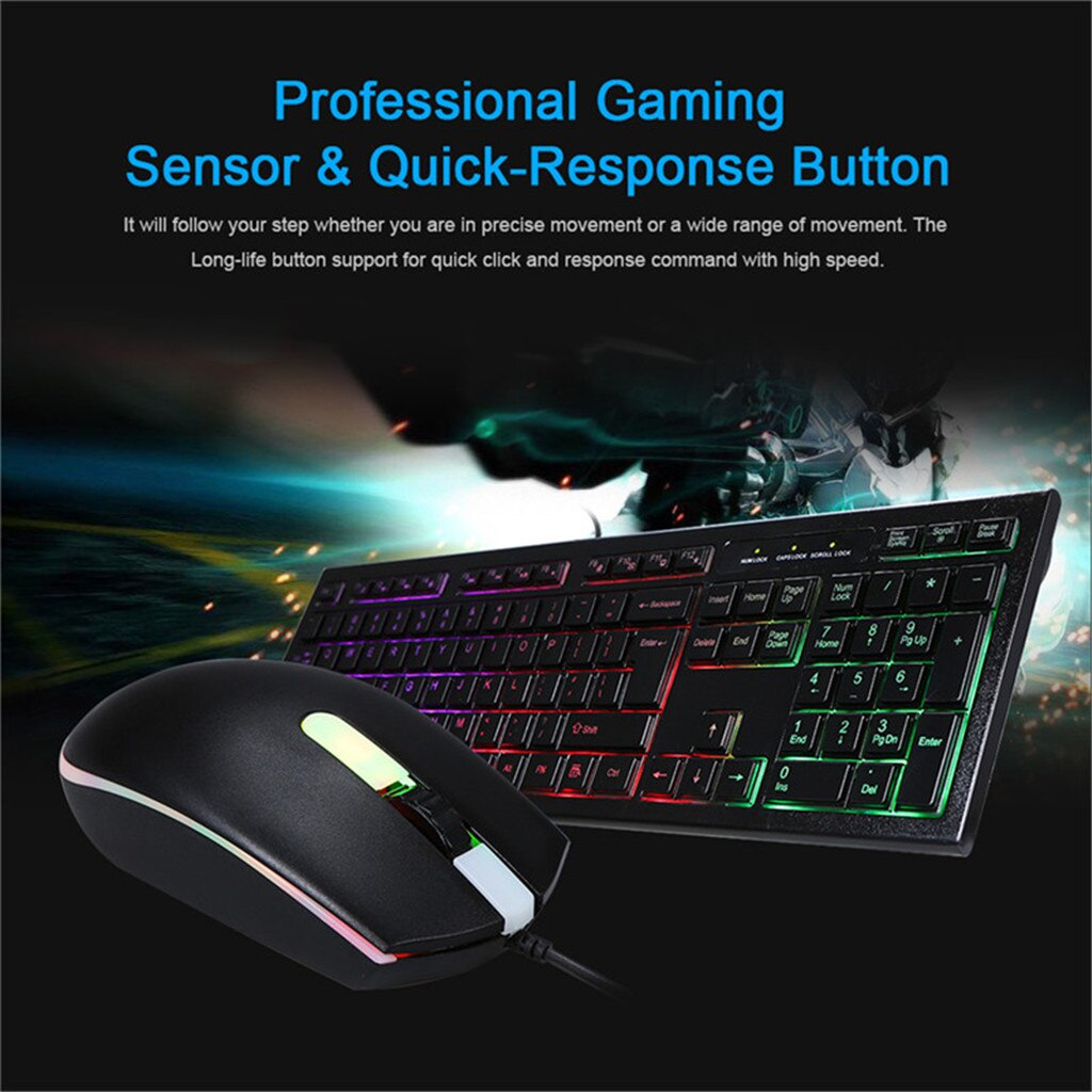 Rainbow Home Keyboard And Mouse Set LED Multi-Colored Backlight Keyboard