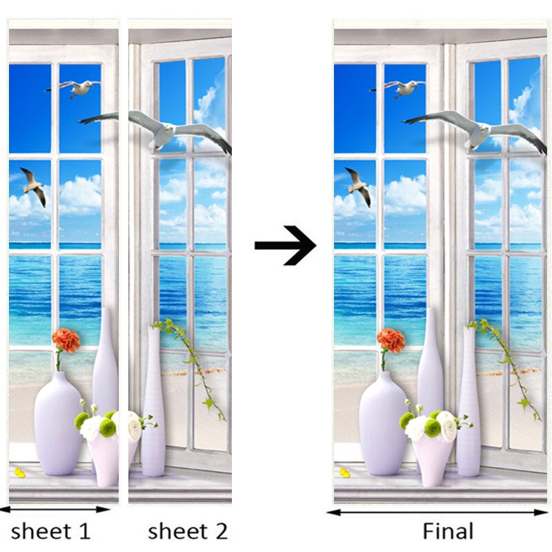 3D Wall Door Sticker Painting Window Landscape Wallpaper Living Room Bathroom PVC Waterproof Door Paste Home Decor Wall Sticker