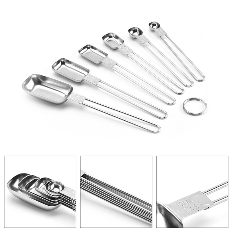 6 Pcs/set Heavy Duty Long Handled Stainless Steel Measuring Spoon Set Baking Jar For Kitchen Cooking And Home Baking