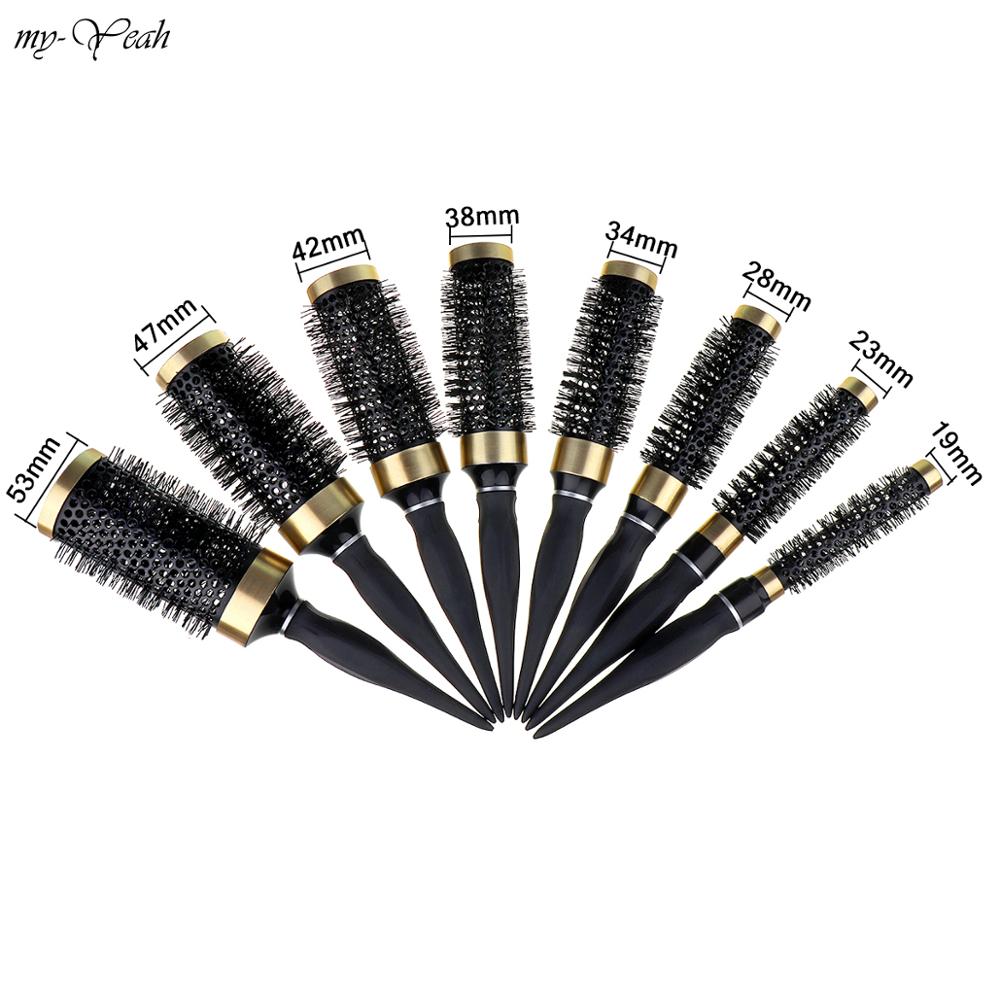 Cepillo de pelo de hierro de nailon, 8 tamaños, peine de barril redondo antiestático resistente a altas temperaturas, herramienta de secado y rizado para el hogar DIY