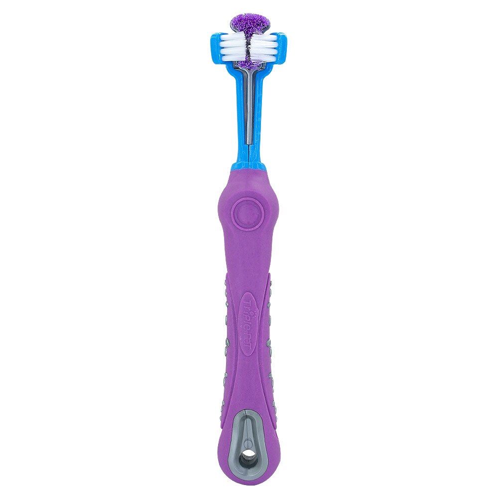 Cepillo dental para perro, cepillo de dientes de Gato suave con tres lados, cepillo de dientes de goma para perros, herramienta para dientes de sarro de mal aliento, accesorios para mascotas: purple