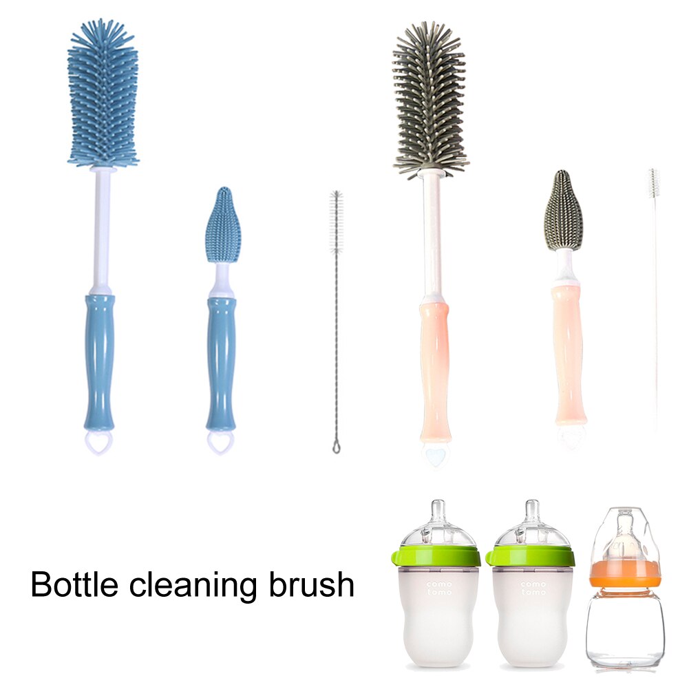 3pcs/set Long Handle Home Removing Residues Portable Nipple Accessories Baby Bottle Cleaning Brush Travel Straws Silicone Tool