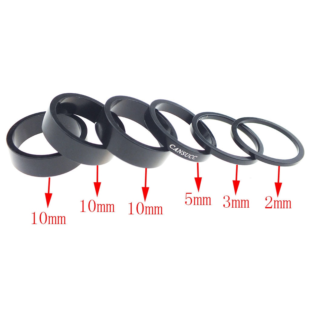 Sett  av 6 sykkel sykkelhodesett avstandsstykker avstandsstykker gaffelskive 2mm/3mm/5mm/10mm,  svart