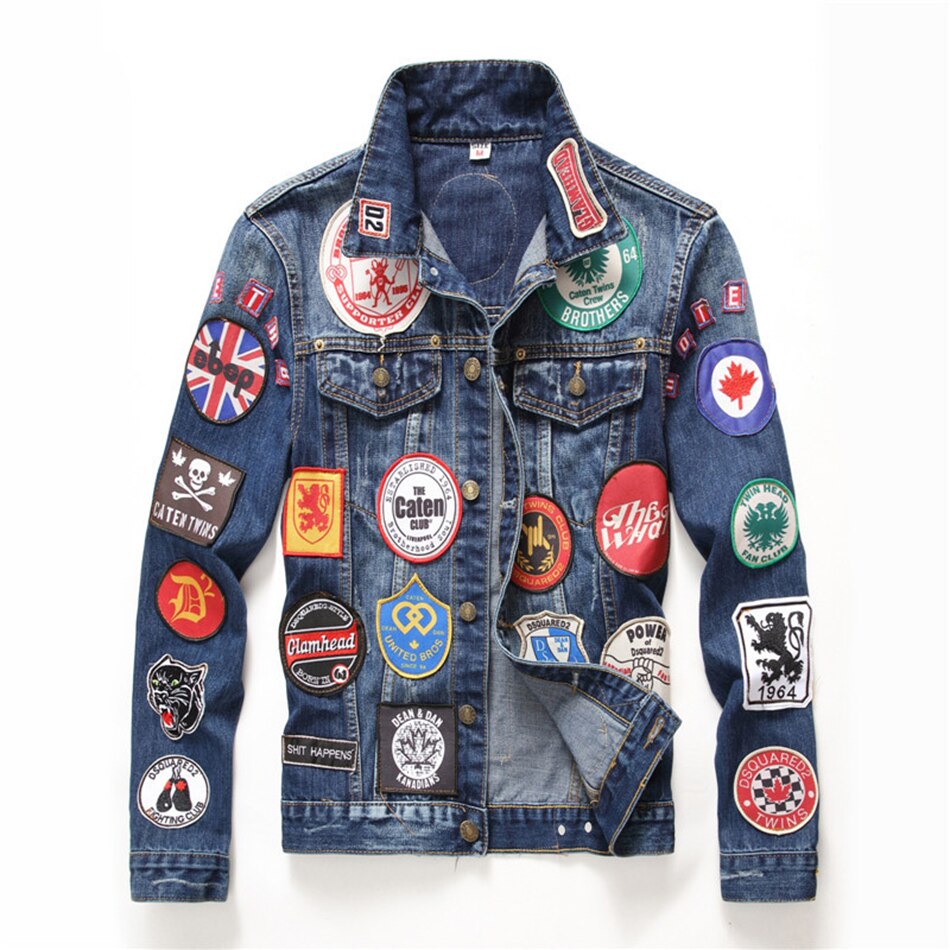 En Winter Producten Mannen Hip-Hop Toevallige Slanke Jas Heren Europese En Amerikaanse Stijl Badge Denim jas Lange Mouw Trend