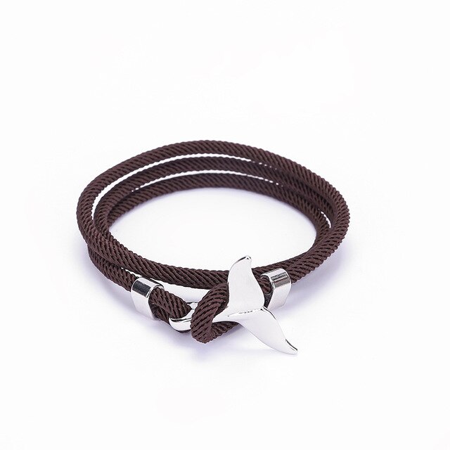 Pulsera de cola de ballena hecha a mano para hombre y mujer, brazalete de cuerda roja, cadena, joyería vikinga: Silver Brown