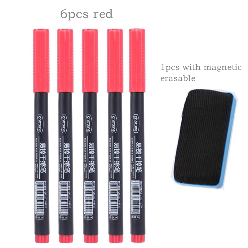 Haile 8pcs Erasable Whiteboard Pen 0.5mm Fine Point Black/Blue/Red Ink Blackboard Marker School Office Art Writing Stationery: Blue