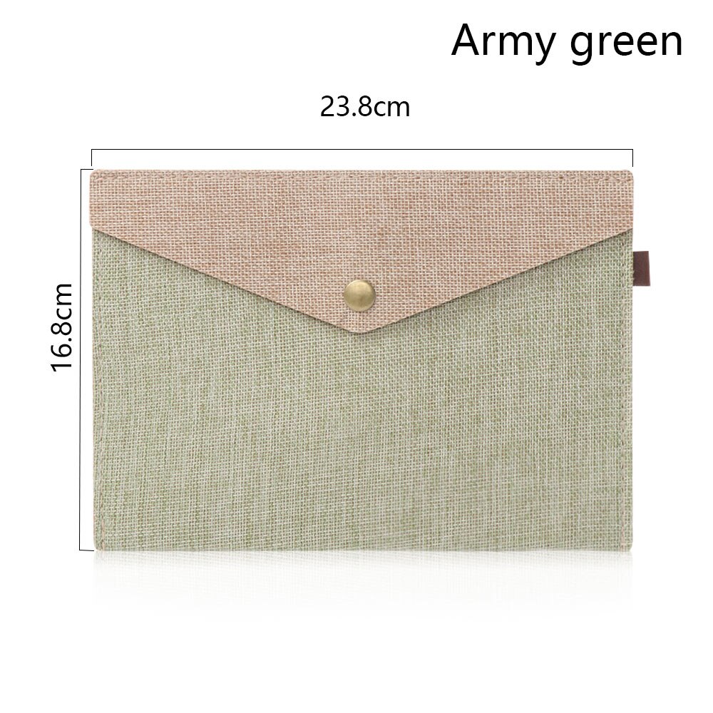 1PC Simple A4/A5 Big Capacity Document Bag Imitation Linen Canvas Felt File Bag Briefcase File Folders Office Supply: S army green