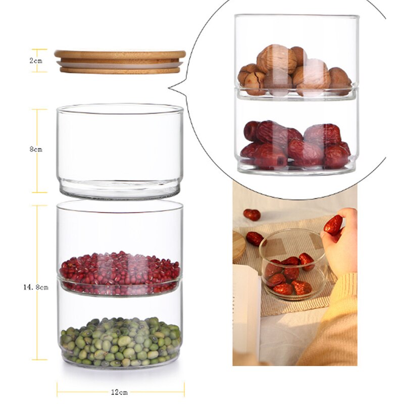 Tre lokk glass lufttett beholder kjøkken oppbevaringsflasker krukker matbeholder korn te kaffebønner flaske godterikrukkebeholdere